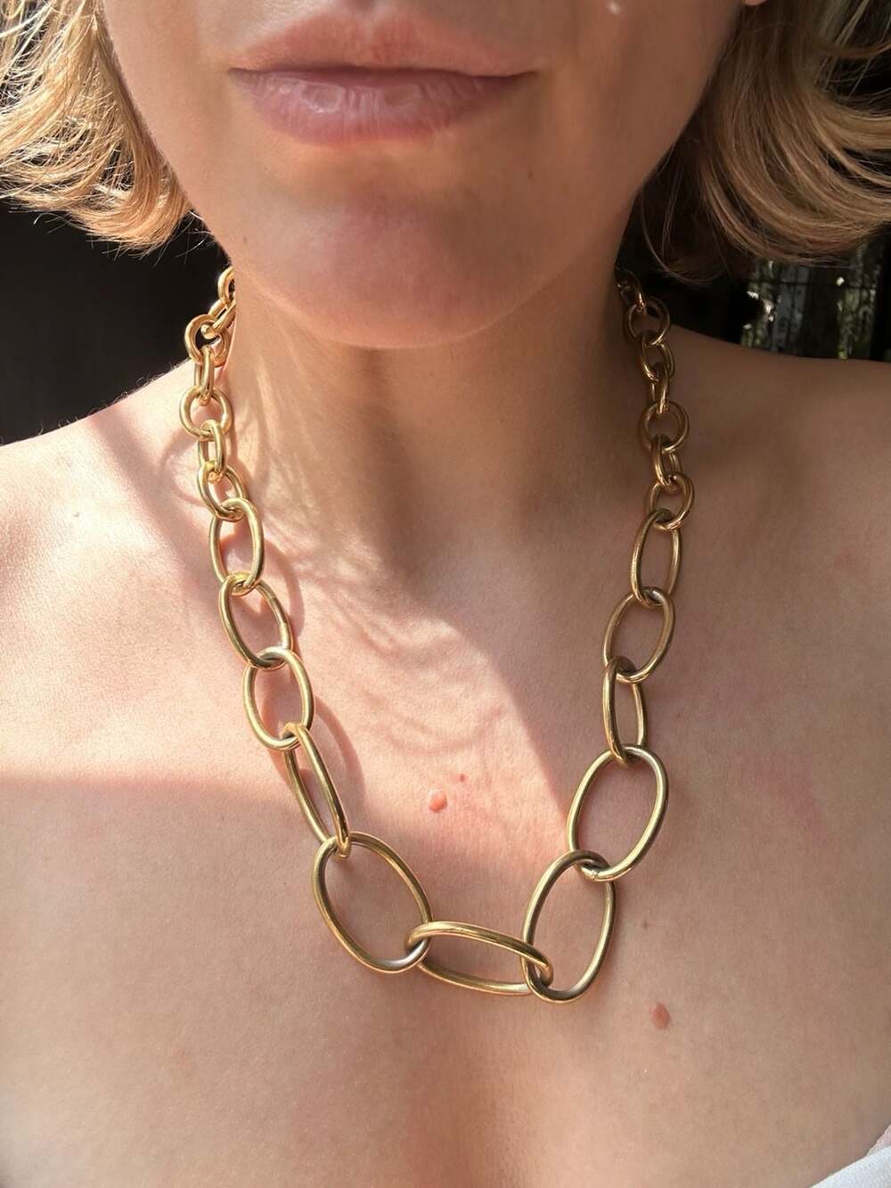 Bellezza Chunky Chain Link Necklace Gold Tone Bronze Italy